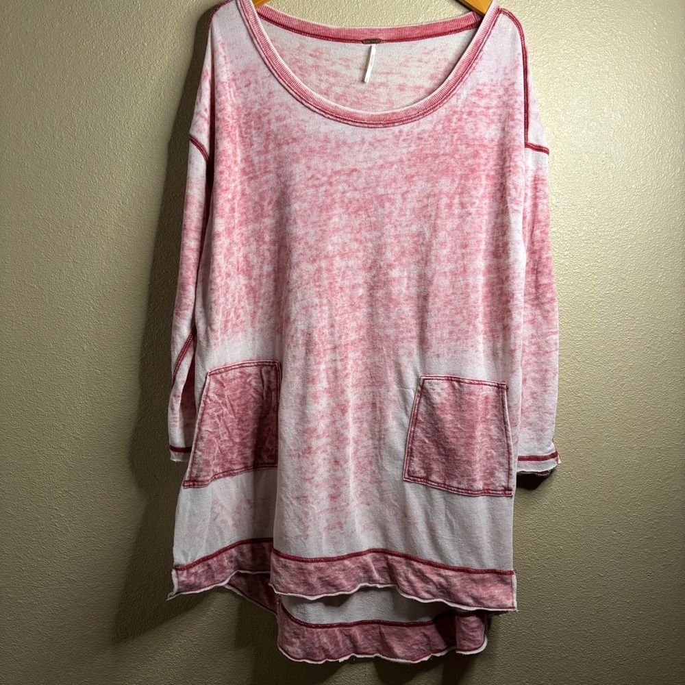 Free People Pink and White Oversized Tunic Top size M
